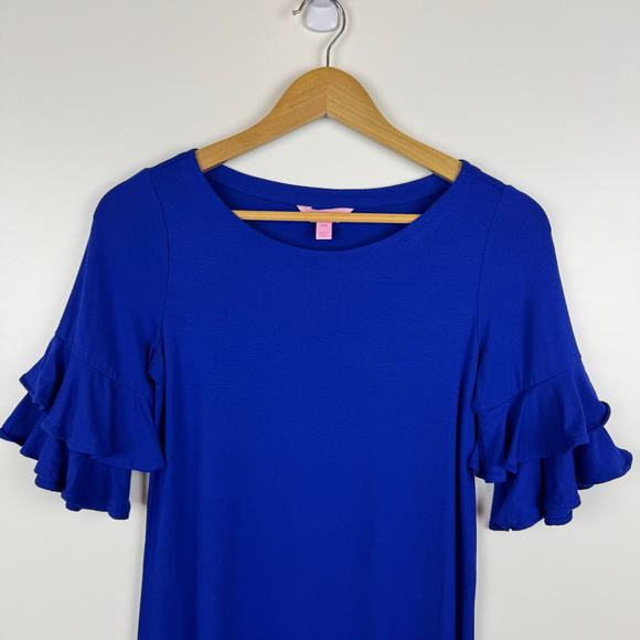 Lilly Pulitzer Lula Dress in Twilight Blue Sz XXS Ruffle Sleeve Preppy Vacation - Picture 3 of 11